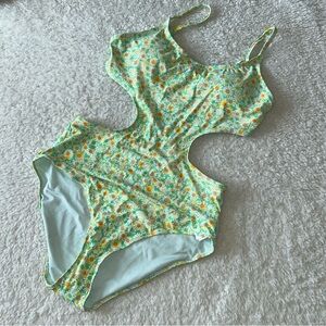 Aerie Sunflower Print Full Coverage One Piece Large NWOT